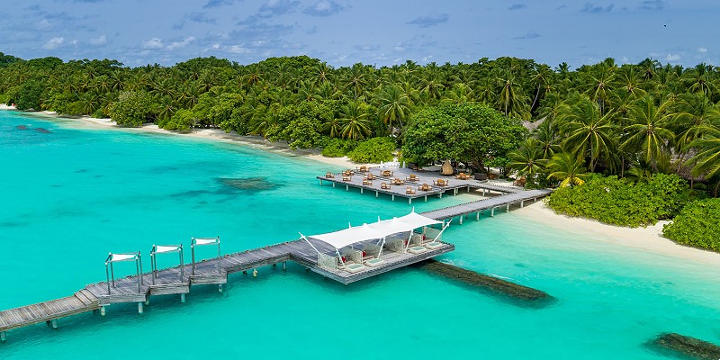 A floating Dhoni bar at Kurumathi Resort in the Maldives