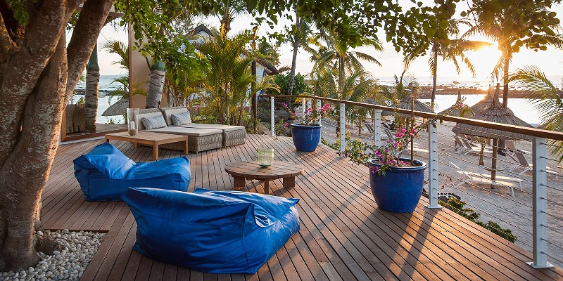 Bar terrace overlooking a tropical beach
