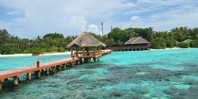 View from the welcome jetty of an island in the Maldives