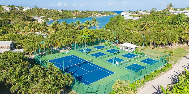 Aerial shot of the tennis courts at The Verandah, Antigua