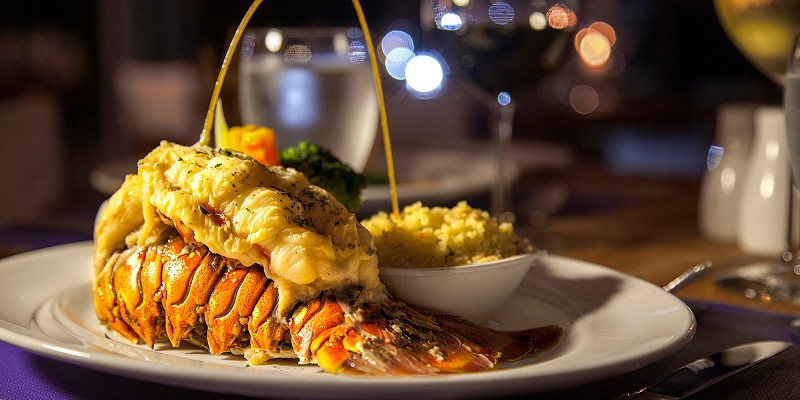 Shot of a lobster dish in the Sunset Grill at Palm Island Resort