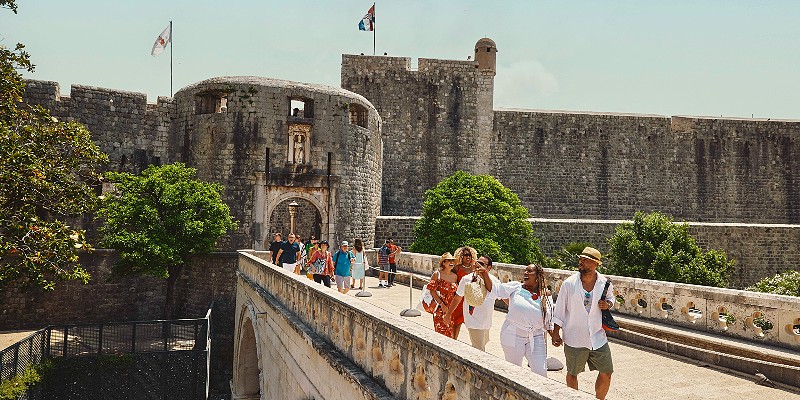 People enjoying a walking tour of Dubrovnik